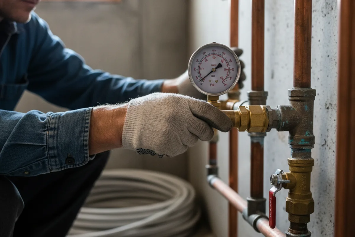 Pressure testing a repaired line during Water Line Repair in Castle